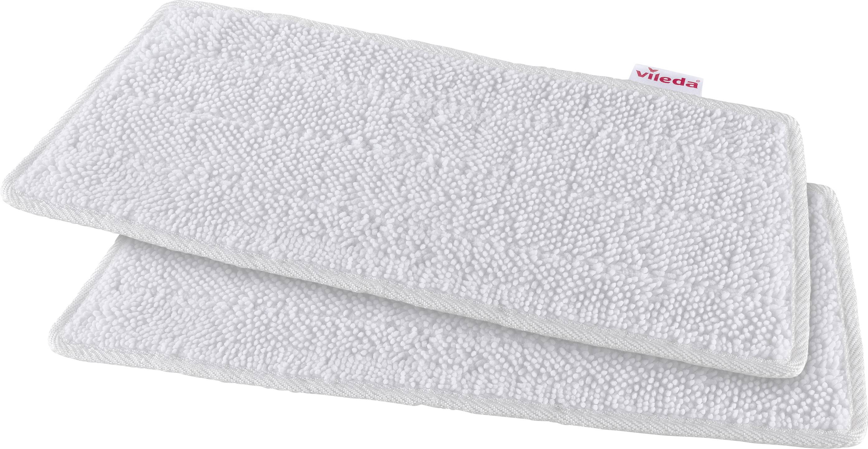 Two white microfibre mop cloths layered on top of each other, suitable for a floor mop.