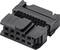 Black plastic plug adapter with multiple socket connections, used in electronic devices for cable connection.