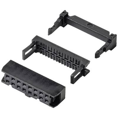 An open black connector with multiple contact pins, used for electronic connections.