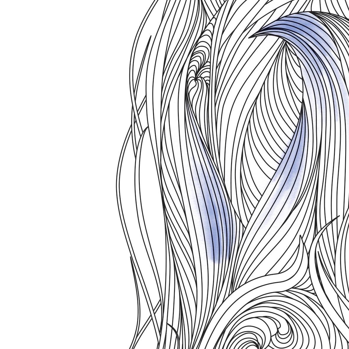 Abstract illustration of organic lines in black and white with subtle blue accents, creating a fluid, dynamic pattern.