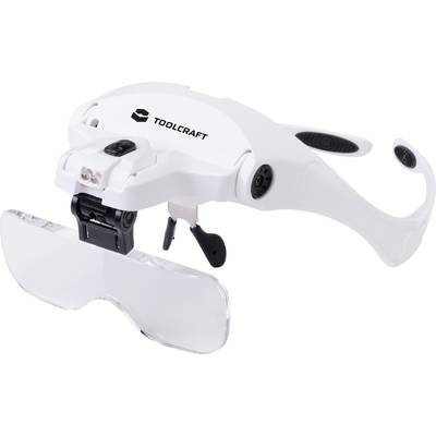 'White magnifying glasses by Toolcraft with adjustable lenses and LED light, ideal for precision work and detailed viewing.'