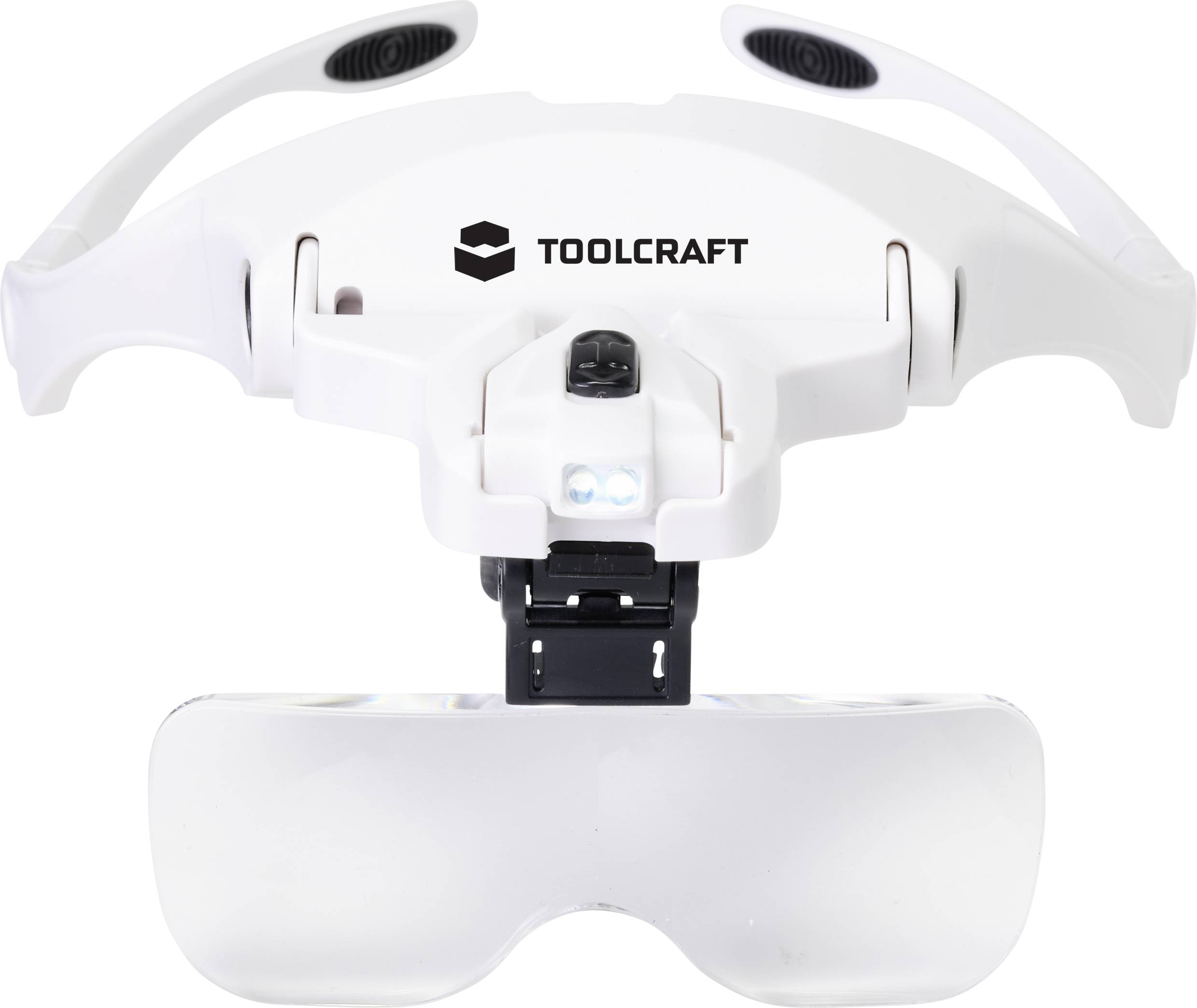 Magnifying Glasses with LED Lights by TOOLCRAFT. White frame, transparent lenses, suitable for close-up work and craft activities.