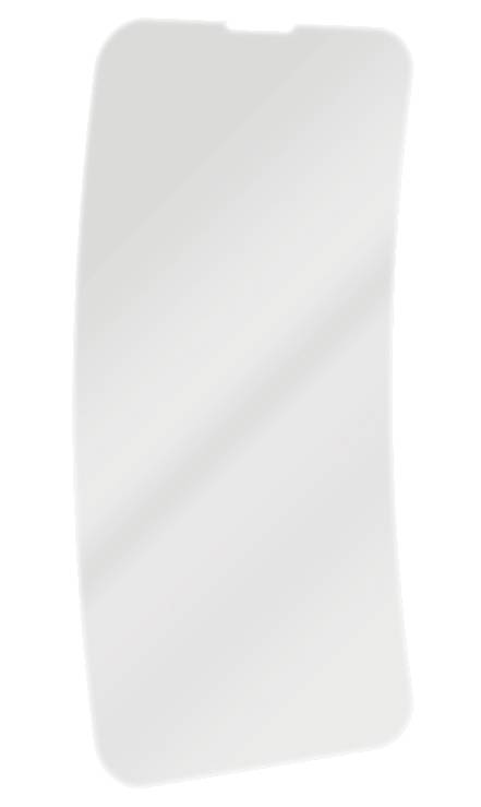 A shiny rectangular glass screen protector for a mobile device with rounded corners, depicted on a white background.