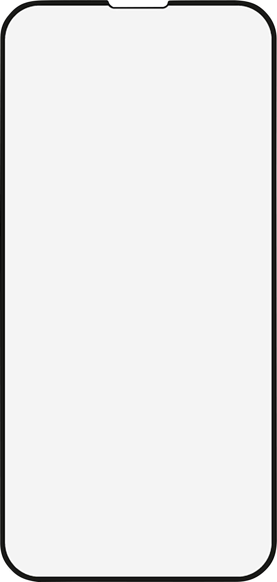 Blank, vertical smartphone display with narrow bezel and top notch, depicted in black and white.