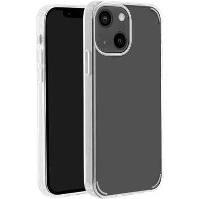 A smartphone with a clear protective case, showing the back and two cameras against a dark background.