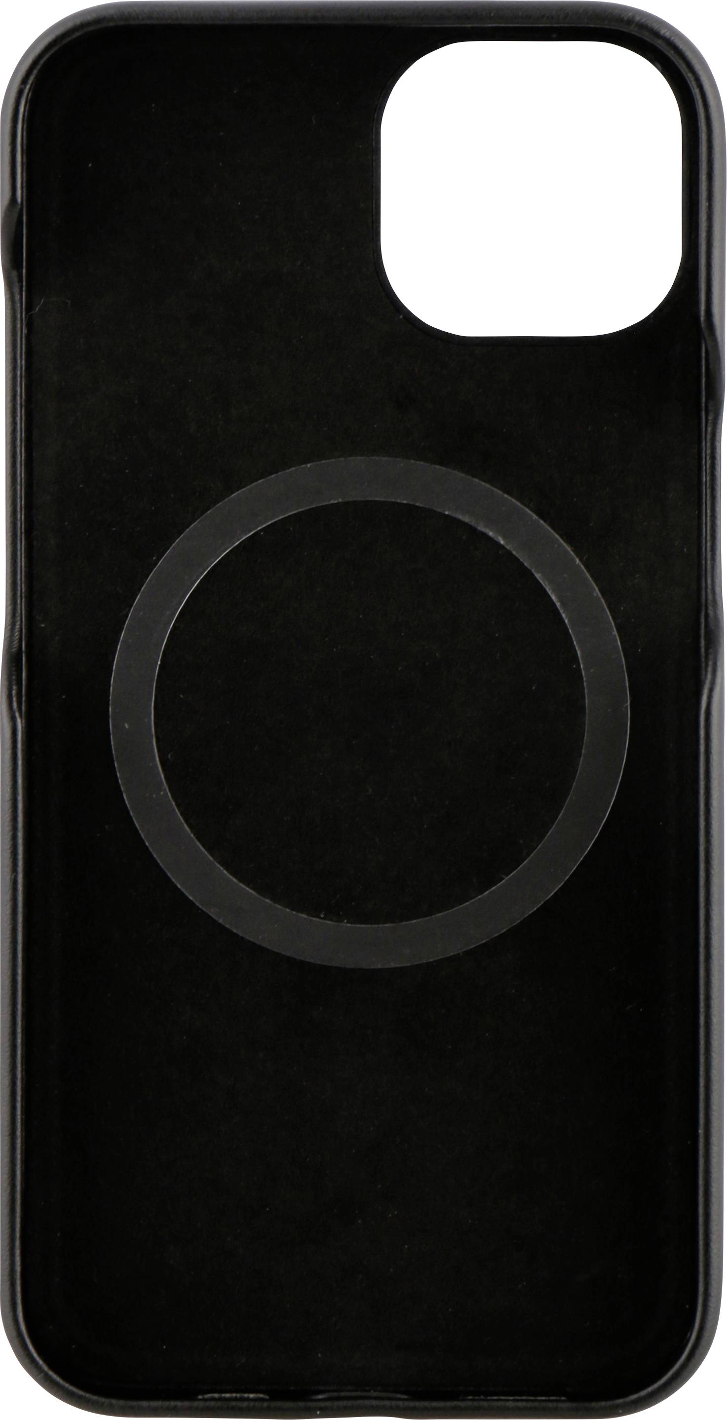 Black smartphone case with a circular pattern on the back.