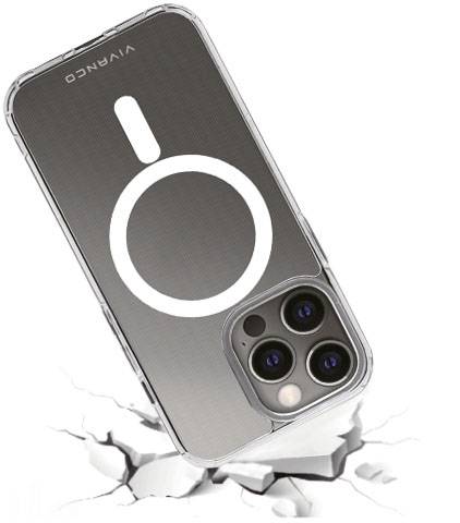 A smartphone with its camera side facing upwards lies on a cracked surface. It is enclosed in a transparent case.