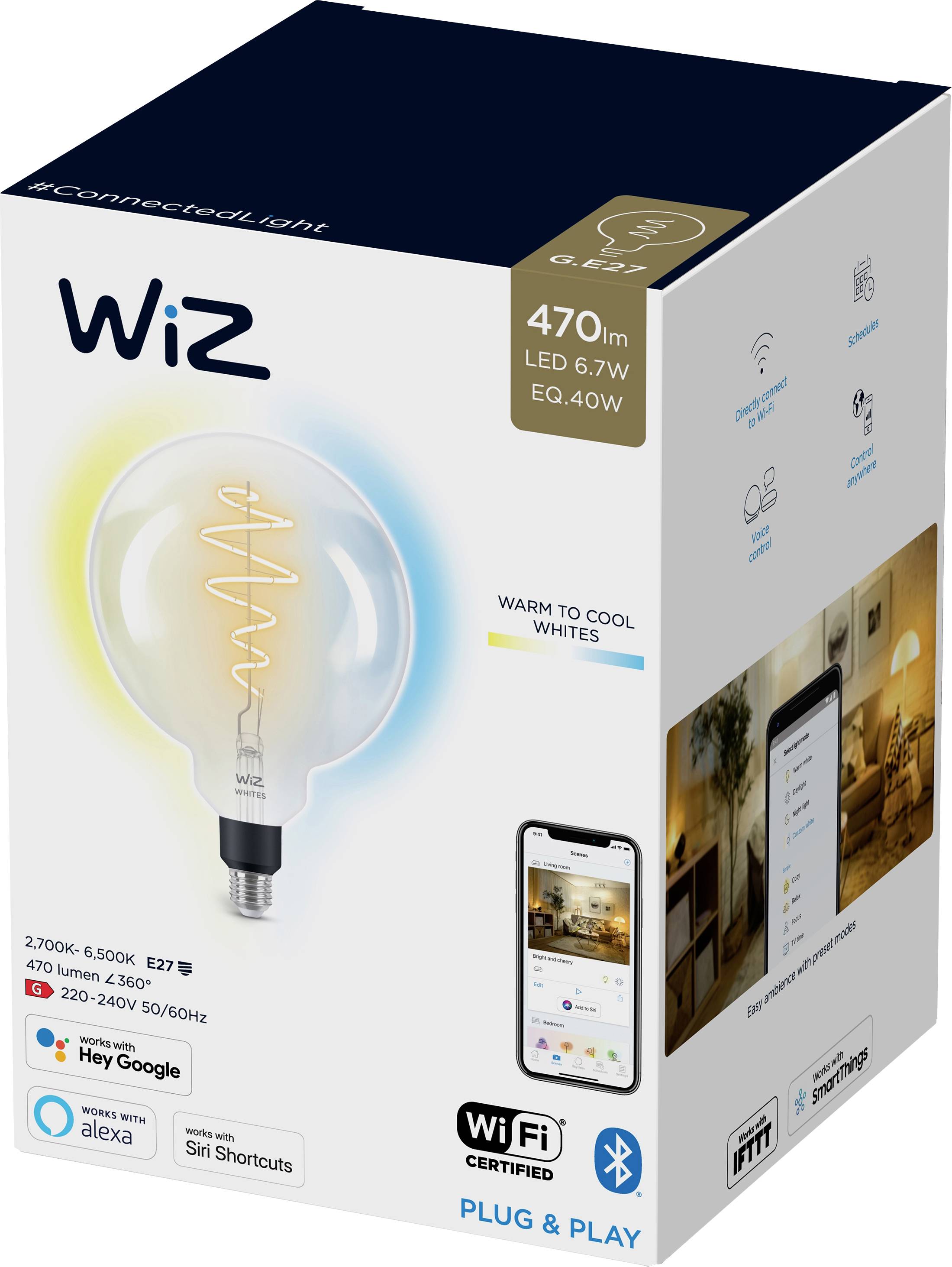 Philips LED 871869978673101 LED (monochrome) EEC G (A - G) E-27 6.7 W = 40 W Warm white to cool white App-controlled 1 p-1