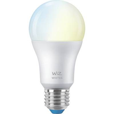 LED light bulb with white casing, rounded tip and bluish-yellow tinge, labelled 'WiZ Whites'.