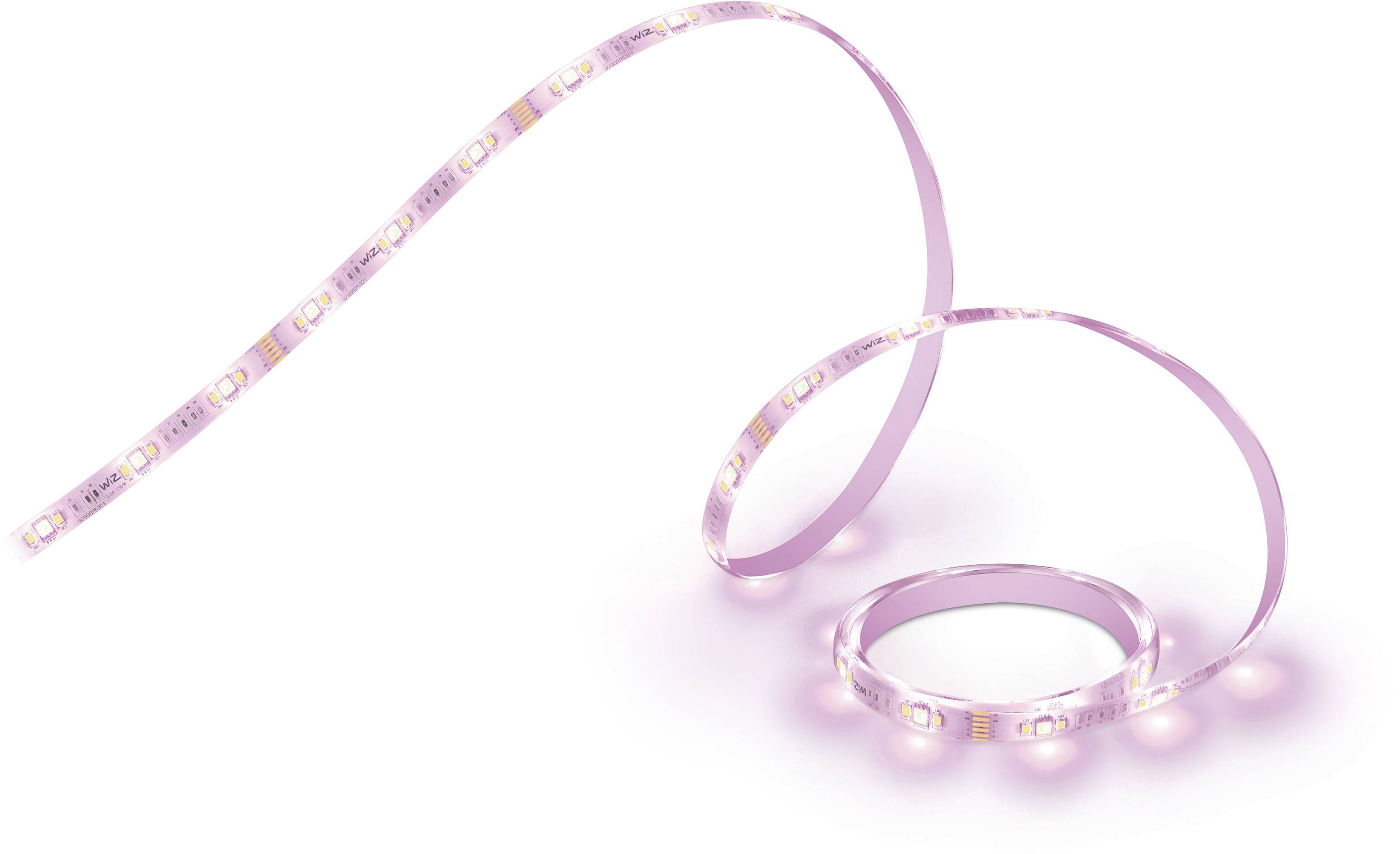 LED light strips with pink illumination, arranged in a spiral, demonstrate flexibility and lighting capabilities for decorations.