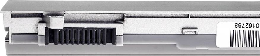 A silver electronic component with multiple black connectors and a white barcode label.