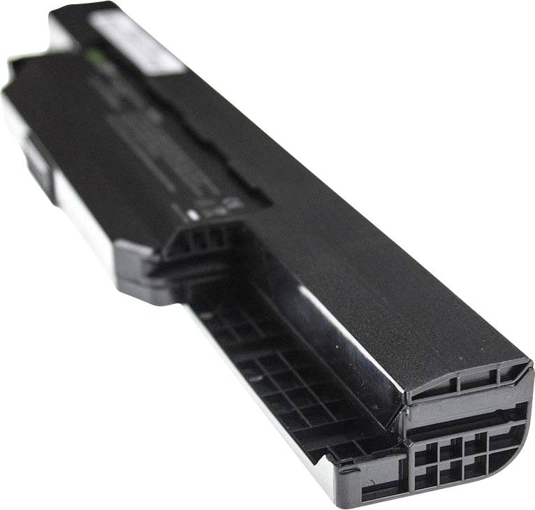A black toner cartridge, photographed from an angle that reveals the electrical contacts and the opening for toner dispensing.