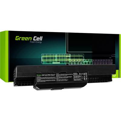 A Green Cell laptop battery in front of packaging with a technical diagram showing the battery section of a laptop.