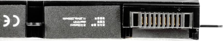 View of a computer expansion slot with visible contacts and labelling on the left side.