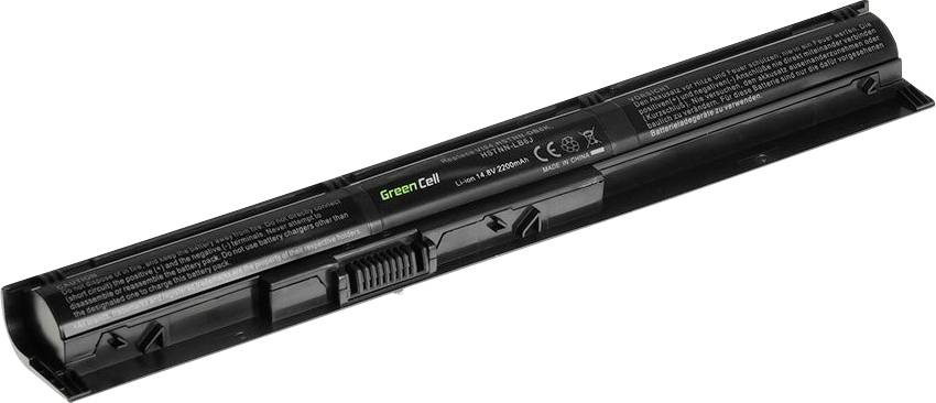 Laptop battery in black colour with inscription and technical specifications in white.