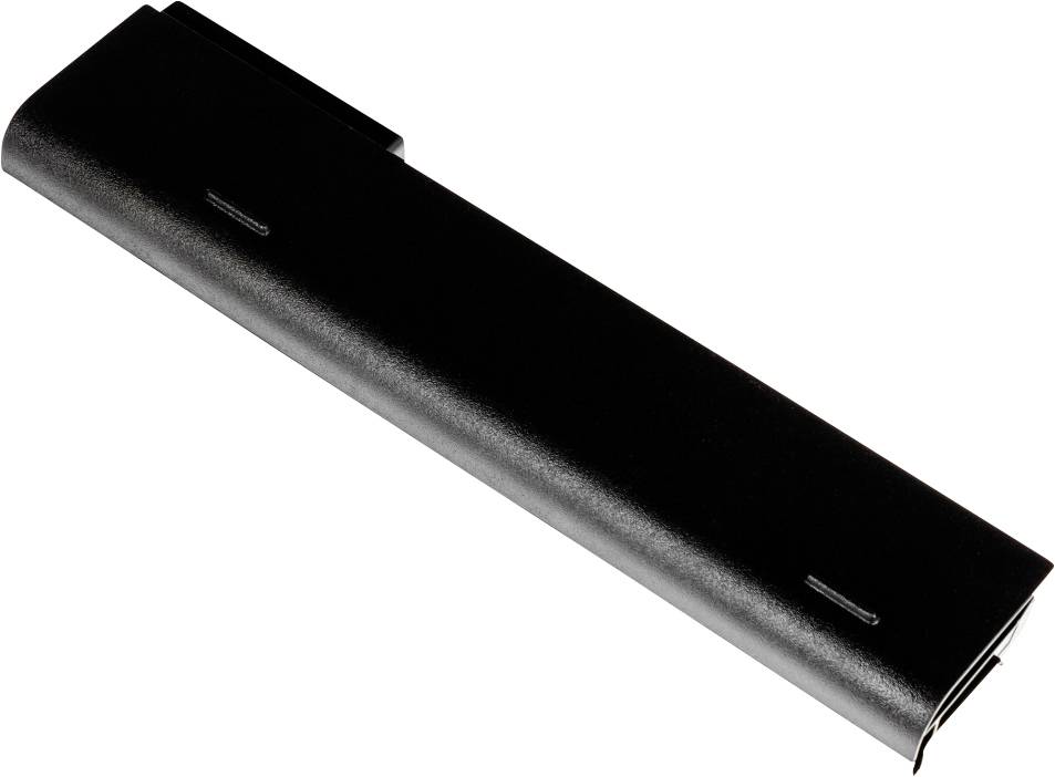 A rectangular, black laptop battery viewed from above.