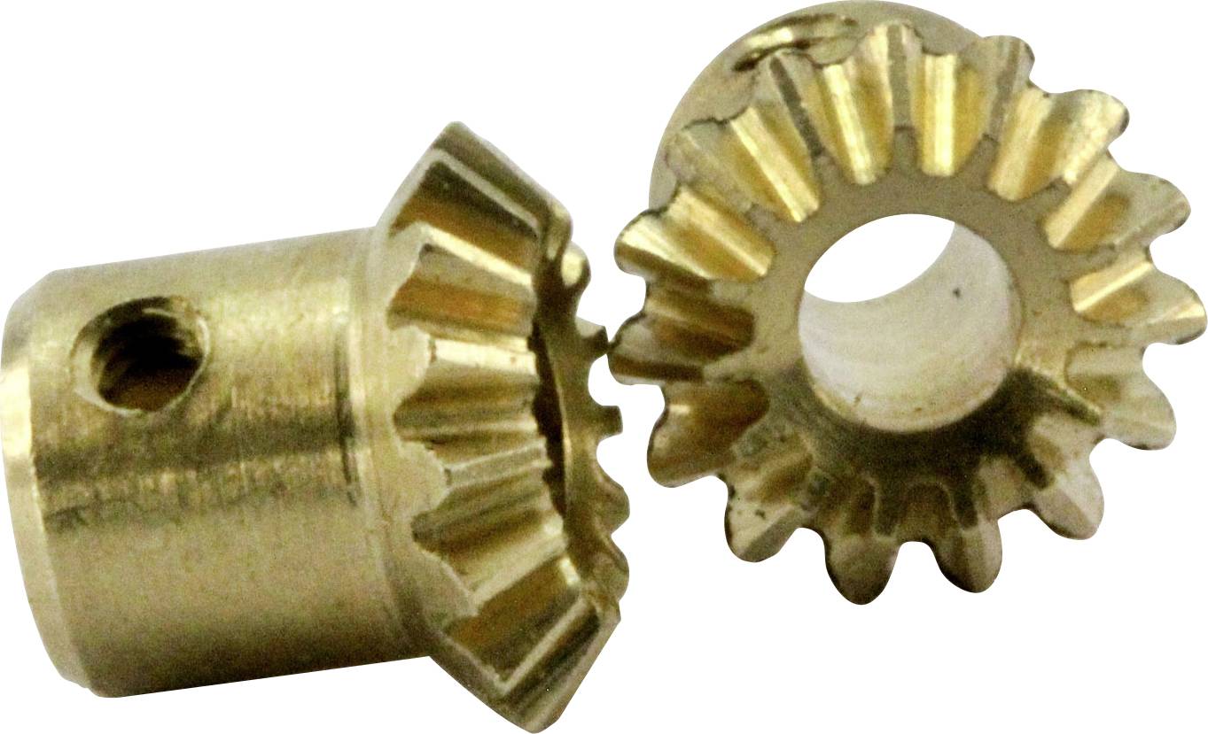 Two golden metal cogwheels lying side by side. One stands upright, the other lies flat with its teeth visible.