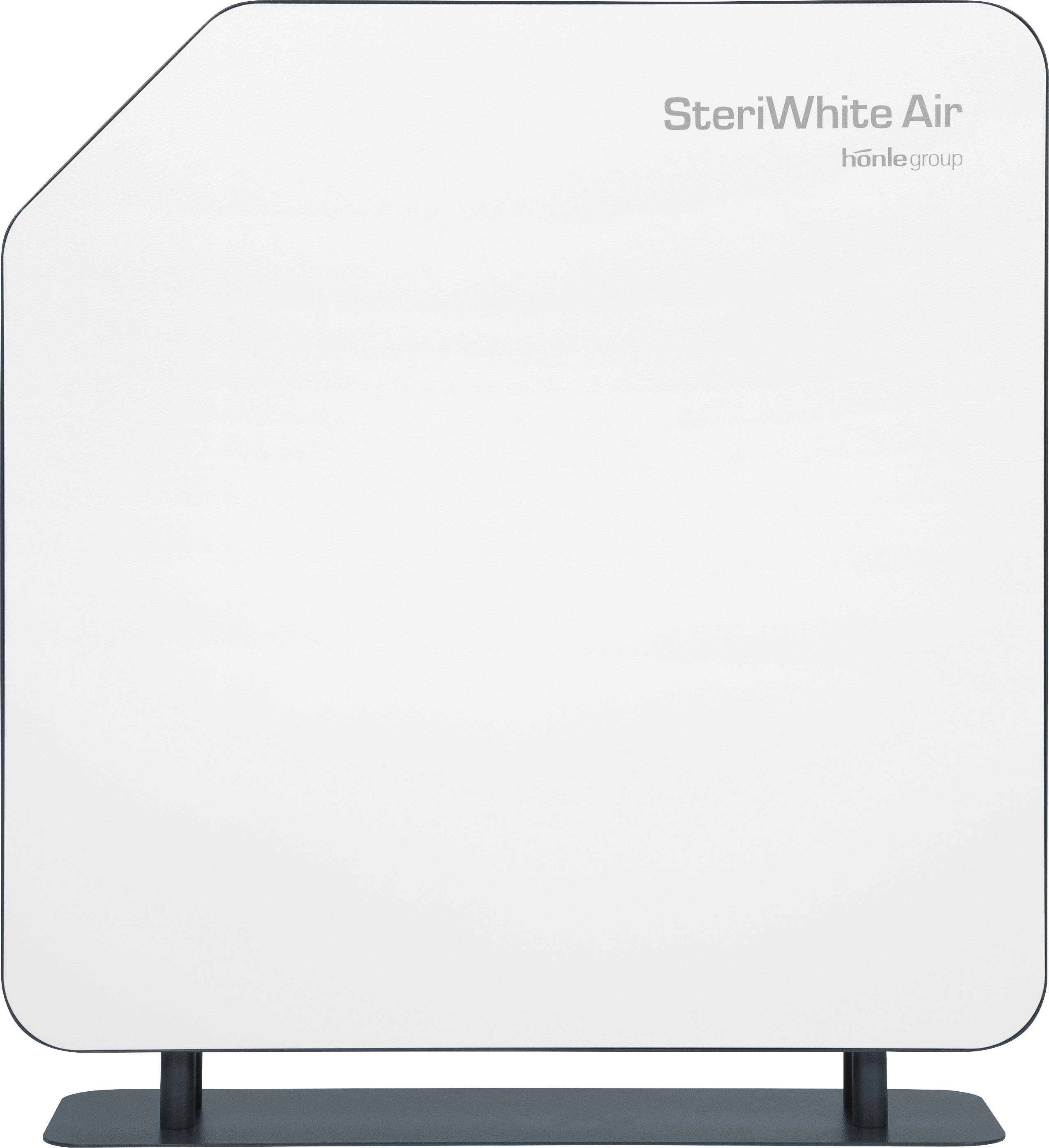 An air purifier with the label 'SteriWhite Air hönle group', featuring a minimalist, modern design, set against a white background.