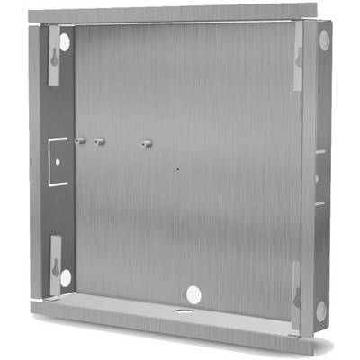 Metal wall mounting kit for securing electronic devices, comprising a rectangular plate with pre-drilled holes.