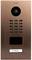 Rust-coloured video doorbell with camera at the top, below a light grid and the name 'S. Martin' on a plaque.