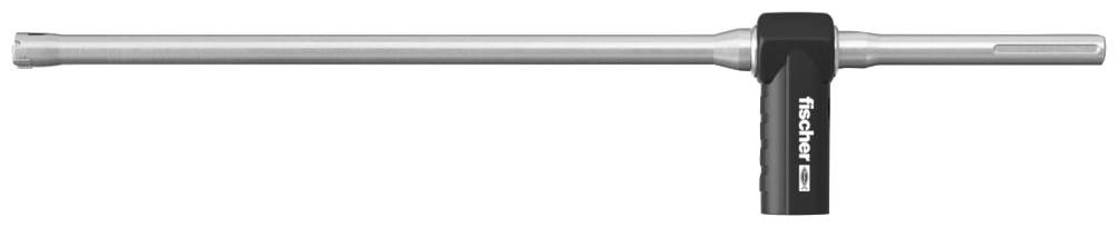 A grey drill bit with a black handle by Fischer, suitable for use with standard drilling machines.