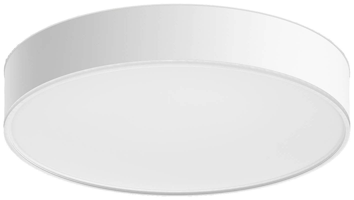 White, round LED ceiling light with a minimalist design, perfect for evenly illuminating interior spaces.