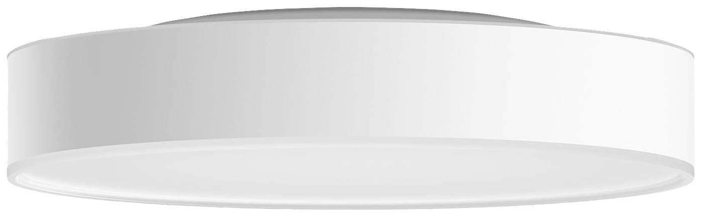 Round, white ceiling light made of plastic with a simple design. Suitable for modern interiors.