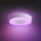 Round ceiling light, emitting purple light. Hanging from a dark ceiling. Modern design, warm atmosphere.<br><br>Circular ceiling light, casting a purple glow. Suspended from a dark ceiling. Contemporary design, creating a cosy ambience.