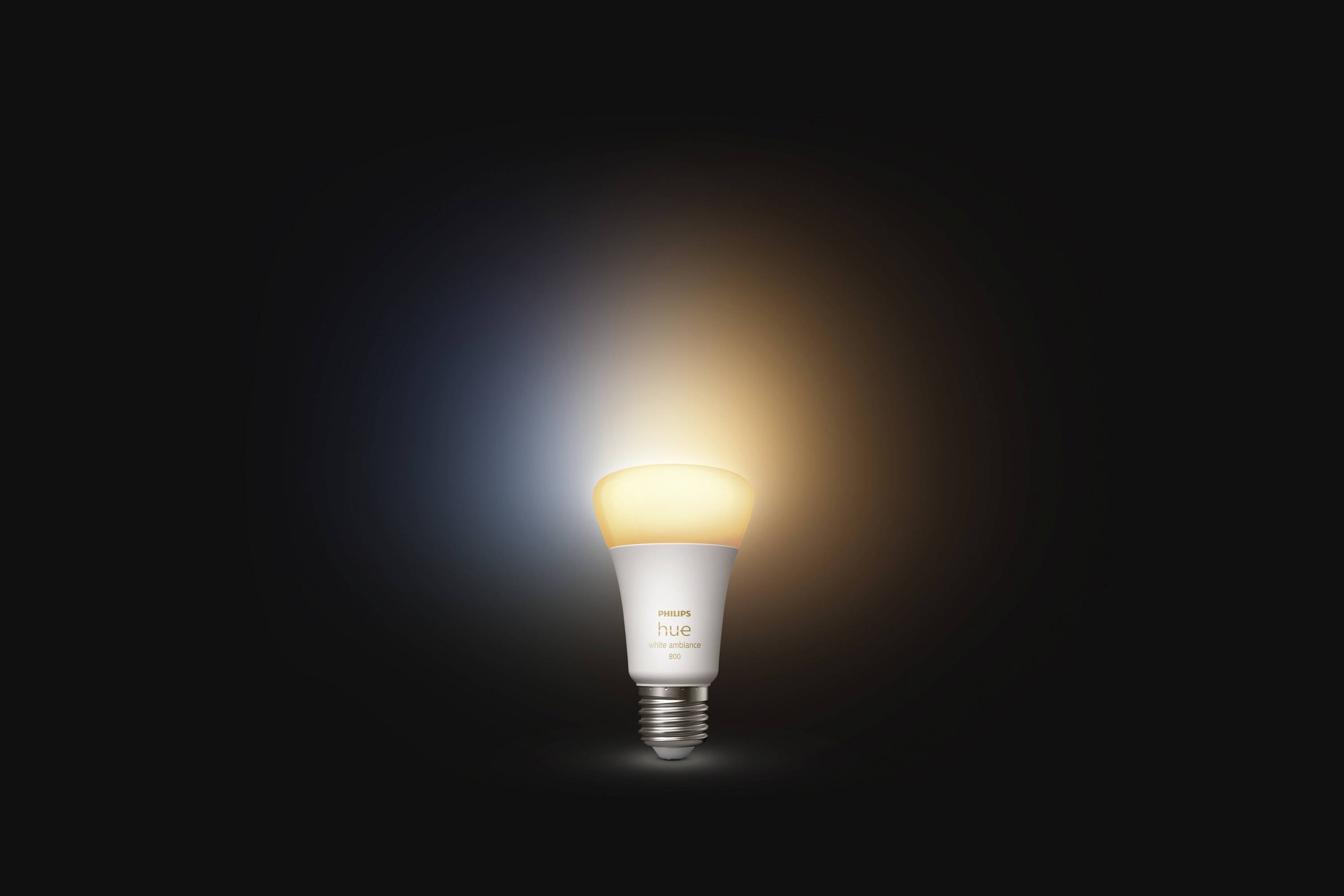 A light bulb against a black background glows in blue and warm white light, symbolising adaptable illumination.