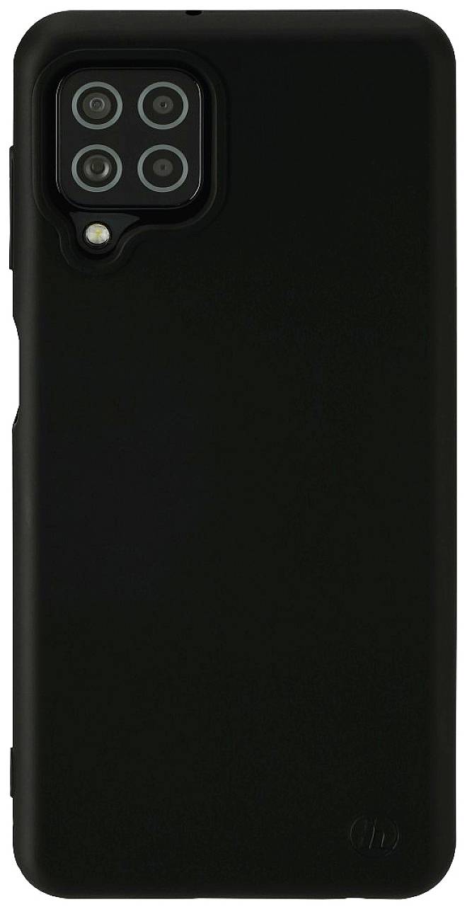 A black mobile phone with four rear cameras in a rectangular arrangement, surrounded by a black casing.