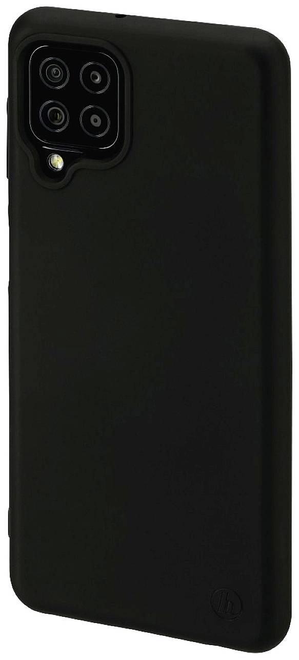 Black smartphone with four camera lenses in a square module on the back.