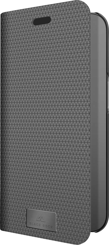 Grey smartphone flip case with a geometric pattern and "Black Rock" logo on the front.