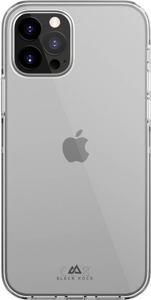 Smartphone back with a transparent case, revealing the camera cut-out and logo of a technology company.