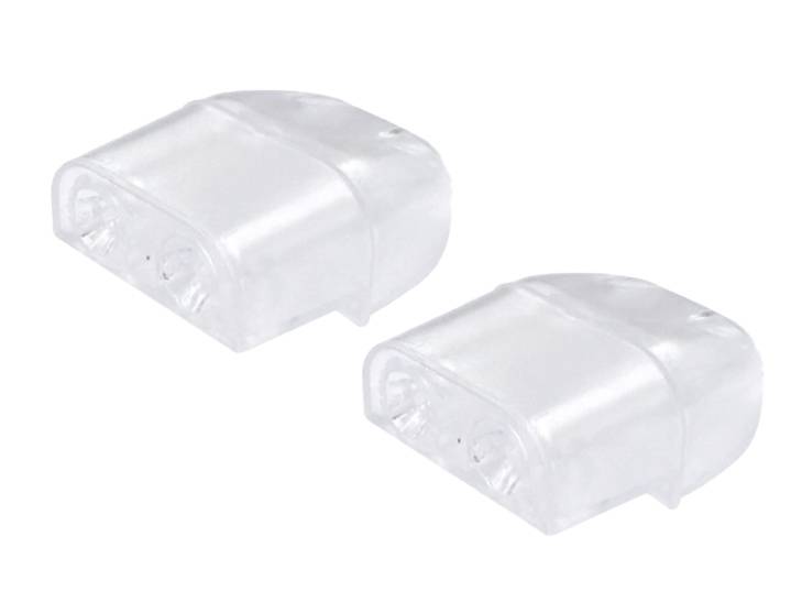 Two transparent terminal blocks for connecting electrical wires.