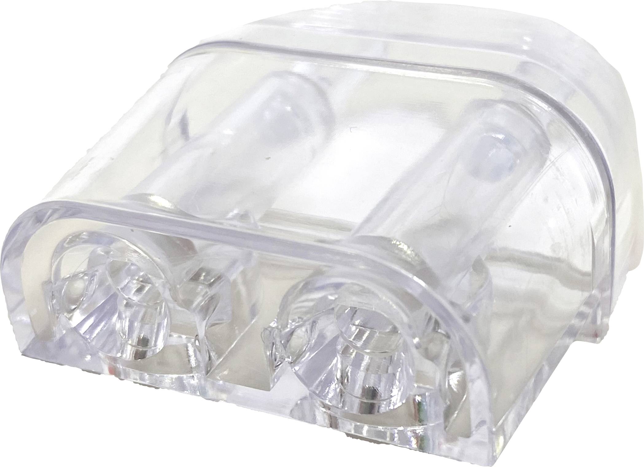Transparent protective cover with two visible tubes, presumably for the protection or storage of batteries.