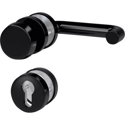 Black door handle and matching keyhole escutcheon, modern and glossy, suitable for interior doors.