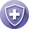 A blue shield symbol with a white cross in the centre, representing protection or health.