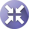 Four white arrows point towards the centre of a blue circle and symbolise convergence or coming together.