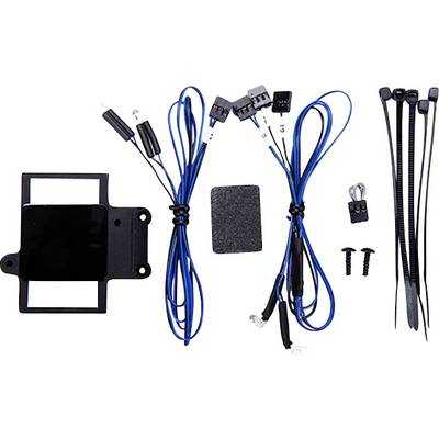 Electronic accessory kit with cables, switches and mounting components for technical installations.