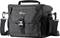 Black camera bag by Lowepro with carry handle, adjustable shoulder strap and multiple zippered compartments.