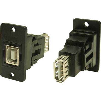 Two black USB socket adapters, each mounted on a bracket, for easy installation in devices.