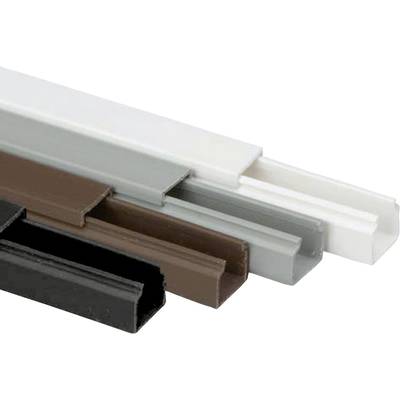 Cable trunking in various colours, stacked on top of each other. They provide a solution for neat cable management.