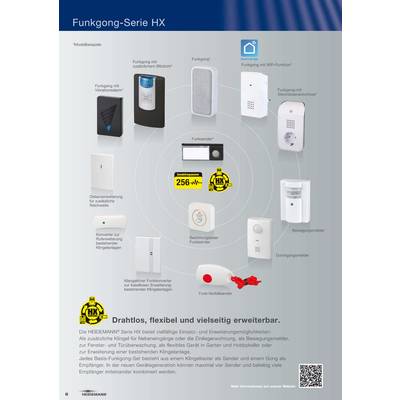 'Funkgong Series HX': Various wireless doorbell models with features such as WiFi capability and colour variants. Wireless and flexibly expandable.