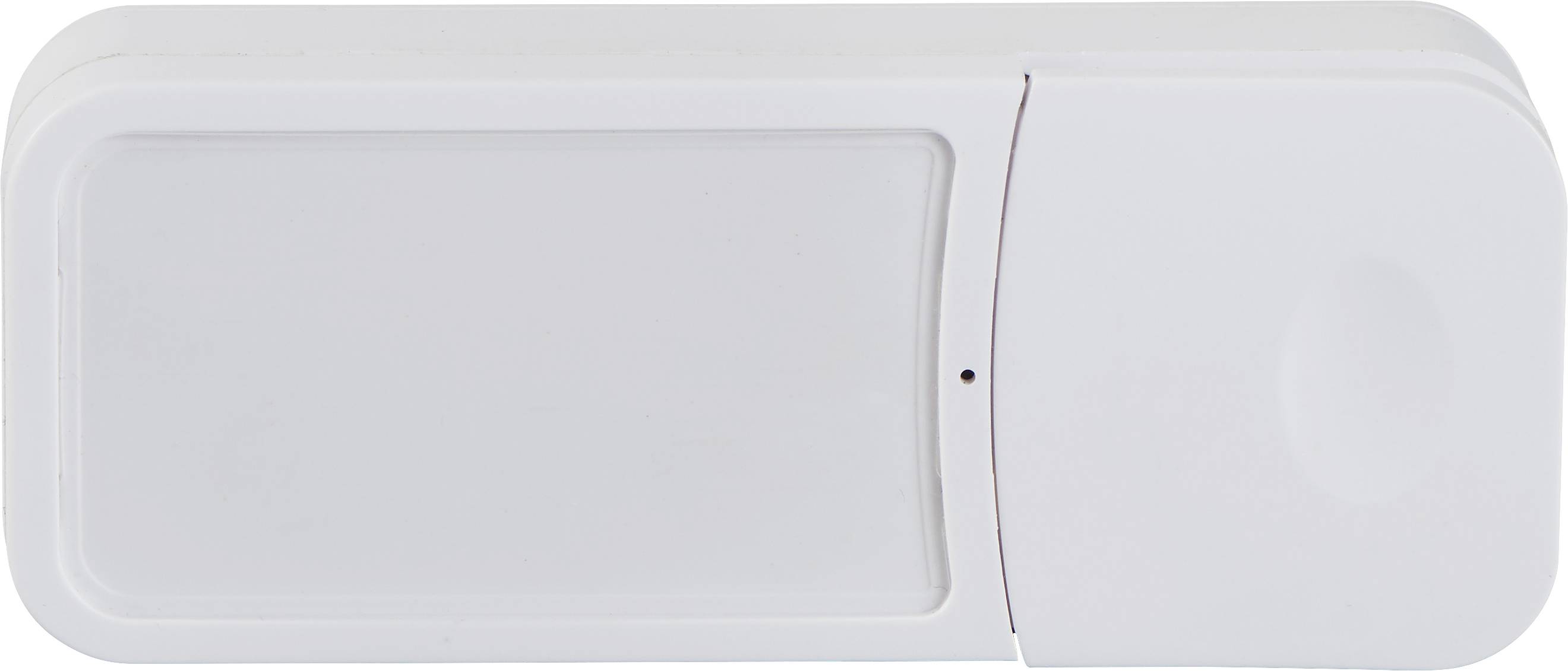 White magnetic door sensor, rectangular, with no visible brand or identification marks. Used for detecting door openings.