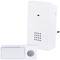 Doorbell set with wireless doorbell and receiver. The receiver is plugged into a power socket.