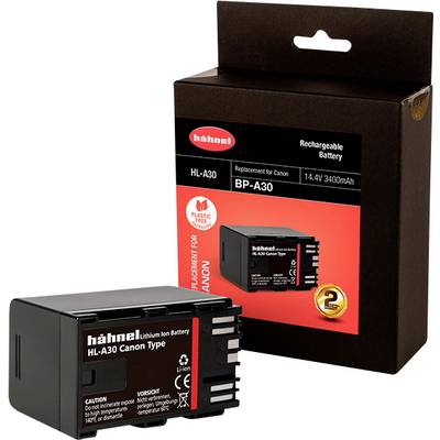 Hähnel Replacement Battery HL-A30 for Canon Cameras. Lithium-Ion, 14.4V, 3400mAh. Packaging and battery shown in image, 2-year warranty.