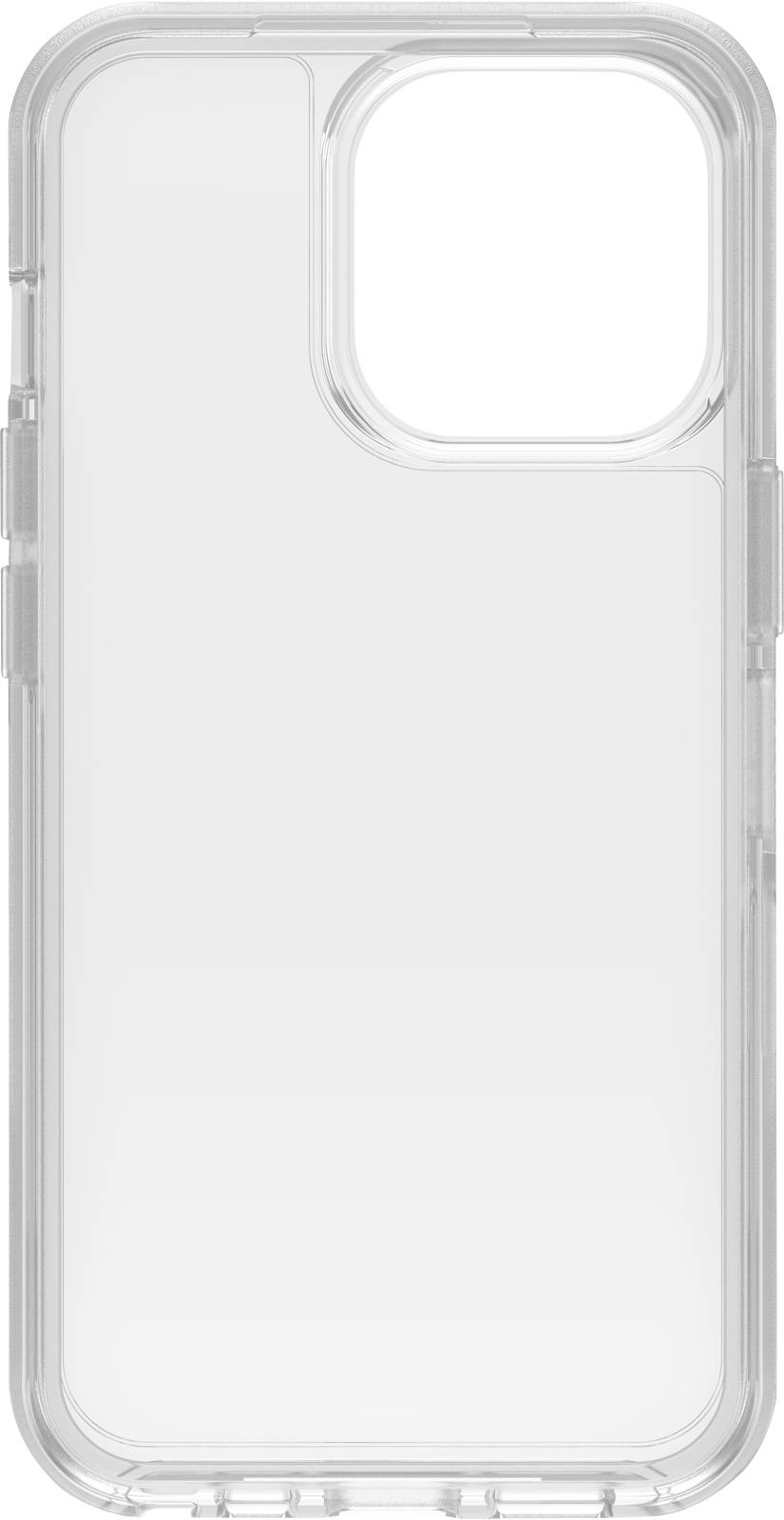 Transparent plastic phone case with a large camera cutout in the top right corner. Simple design for protection and style.