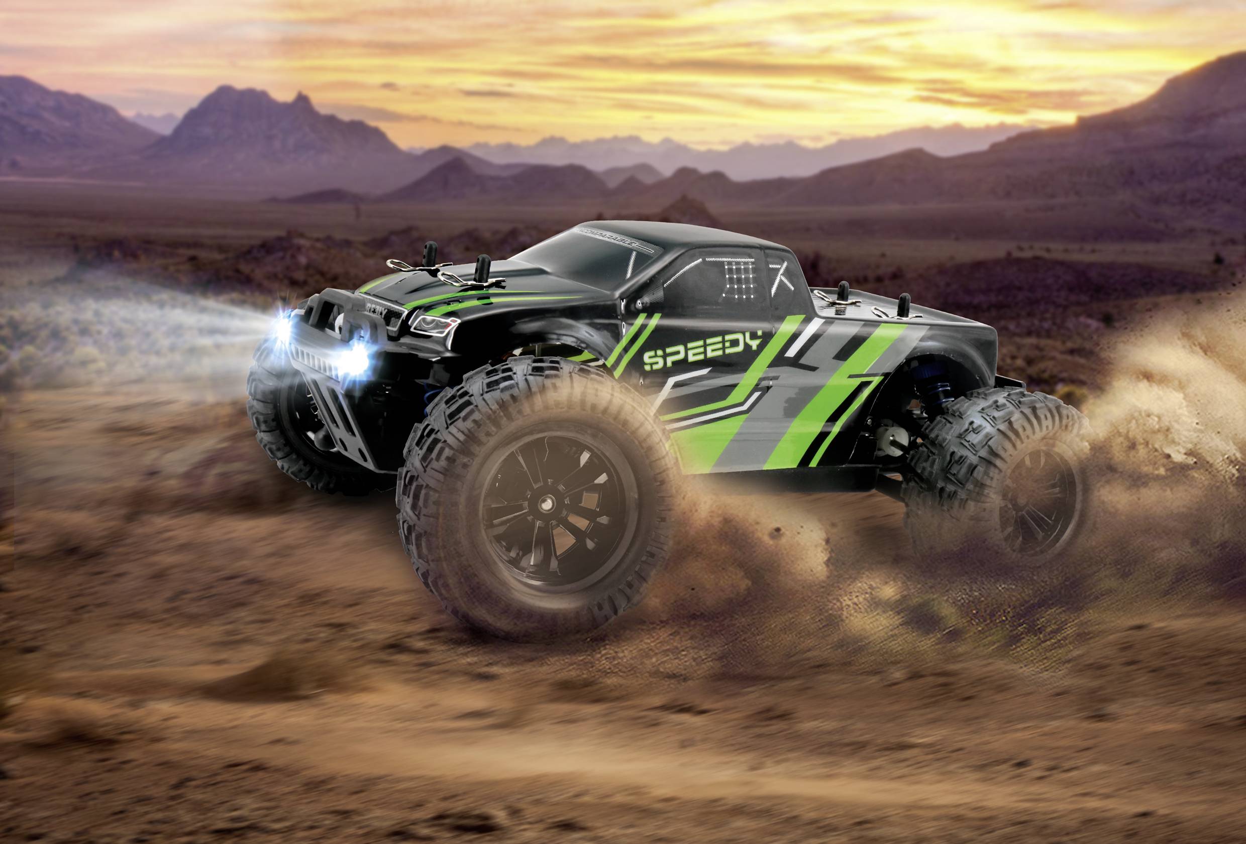 Reely Speedy Black/green Brushed 1:18 RC model car Electric Monster truck 4WD RtR 2,4 GHz Incl. battery and charger-10
