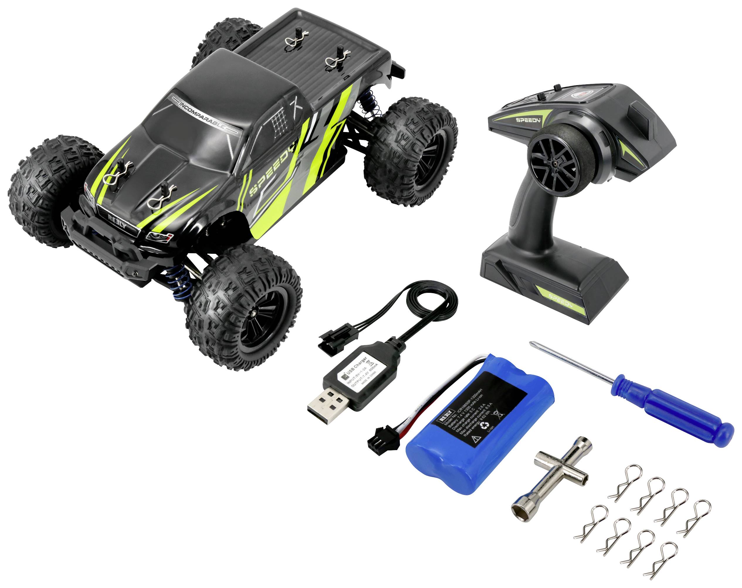 Reely Speedy Black/green Brushed 1:18 RC model car Electric Monster truck 4WD RtR 2,4 GHz Incl. battery and charger-4