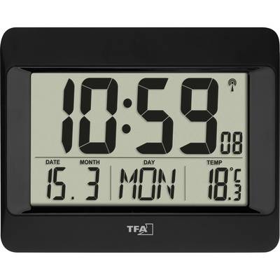 Digital clock shows 10:59. Below, date '15.3', day of the week 'MON' and temperature '18.5°'.
